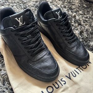 Louis Vuitton Black Leather Sneakers with Rubber Sole